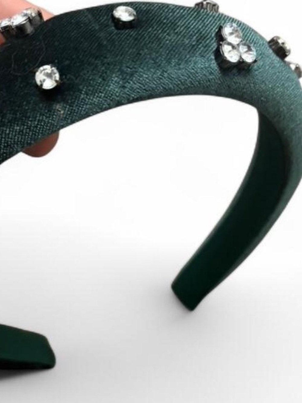 Embellished Satin Padded Headband in Deep Green